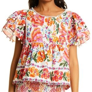 FARM Rio Bananas Tiered Sleeve Cotton Top